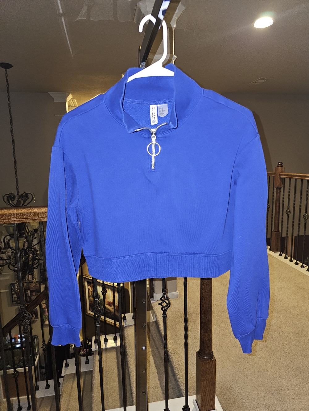 H&M Blue Cropped Quarter-Zip Pullover with O-Ring Pull